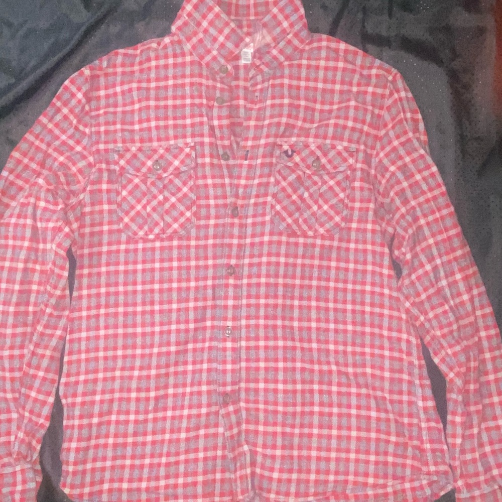 True Religion red & gray flannel shirt